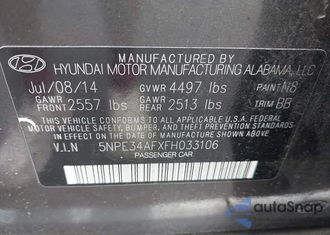 2015 Hyundai Sonata Sport из США, поврежденный, VIN 5NPE34AFXFH033106